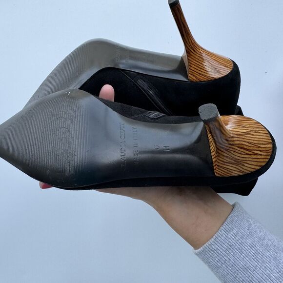 Claudia Ciuti Race Suede Kitten Heel Knee High Pointed Toe Boots Brown 6M - Picture 6 of 8